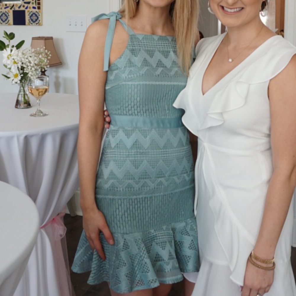 Two sisters teal fitted dress